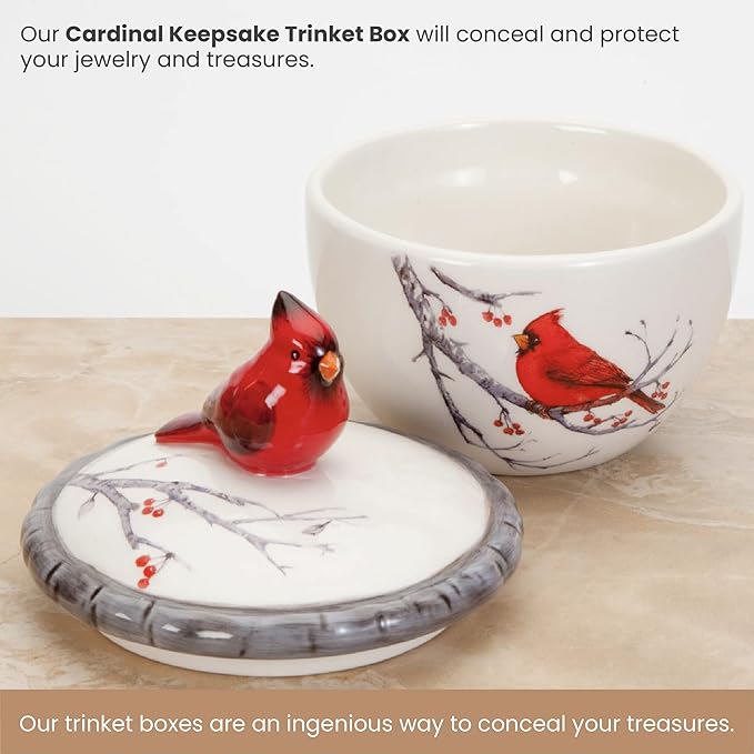 Bits and Pieces - Ceramic Cardinal Trinket Box - Cardinal Keepsake and Jewelry Box - Home Décor