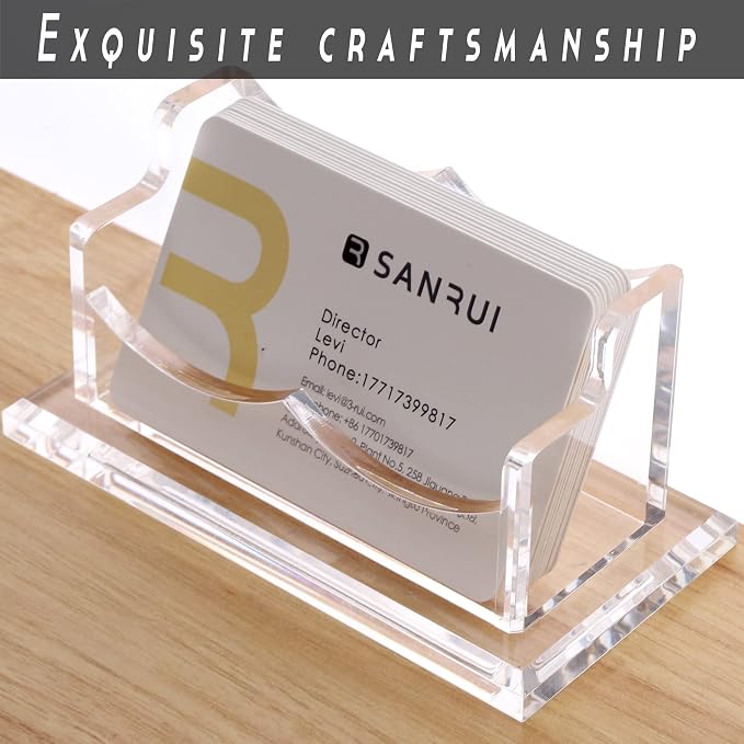 SANRUI Clear Horizontal Business Card Holder Stand for Desk, Acrylic Desktop Display Name Cards Holders Organizer Storage Rack,for Exhibition, Home, Office,1 Tier 1 Pocket, 60 Card Capacity