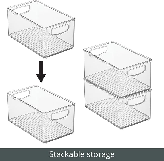 mDesign Plastic Kitchen Organizer - Storage Holder Bin with Handles for Pantry, Cupboard, Cabinet, Fridge/Freezer, Shelves, Counter - Holds Canned Food, Snacks - Ligne Collection - 2 Pack - Clear