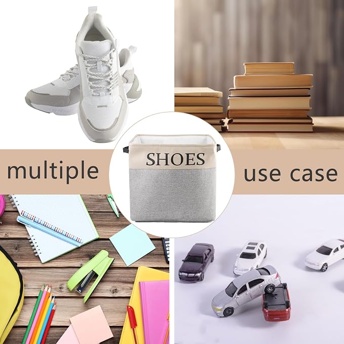 2 Pack Storage Basket for Shoe Organizer, Flodable Space-Saving Storage Bin Decorative Basket Shoe Storage Bin Organizer for Hallway Entryway Home Decor Living Room