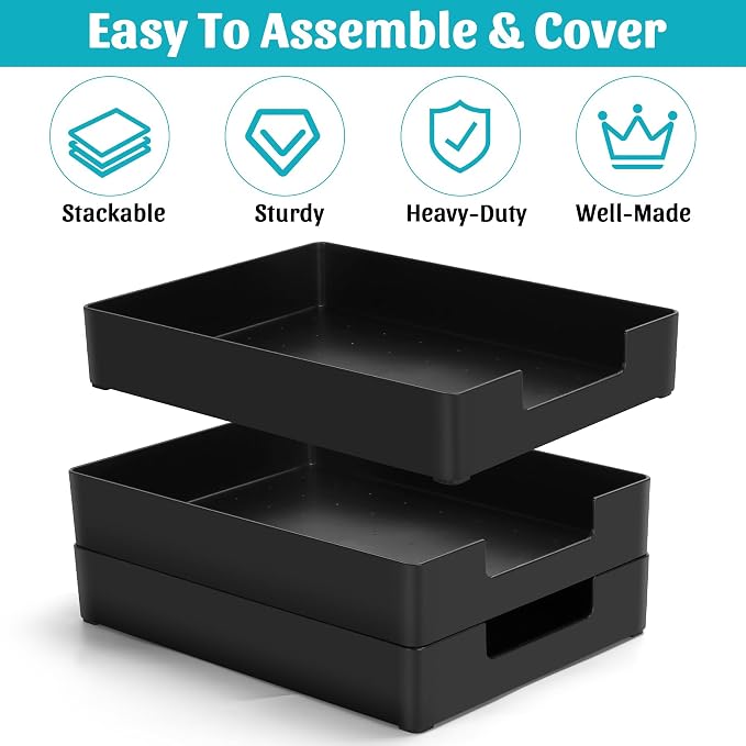 Letter-Size Tray Desk Letter Tray Paper Tray, Sturdy Heavy-Duty Plastic Printer Paper Tray, Single-Tier Stackable File Storage Organizer for Office Home (Black)