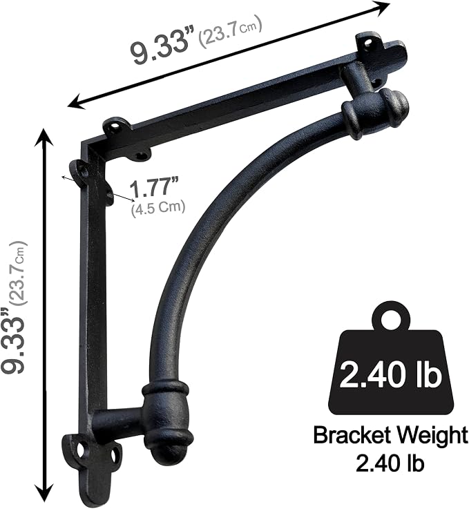 NACH Decorative Shelf Brackets, 2 Pack of 9.6 x 1.7 x 9.6 inch Black Cast Iron Shelf Brackets - Decorative Brackets for Mounting - Industrial Style Brackets