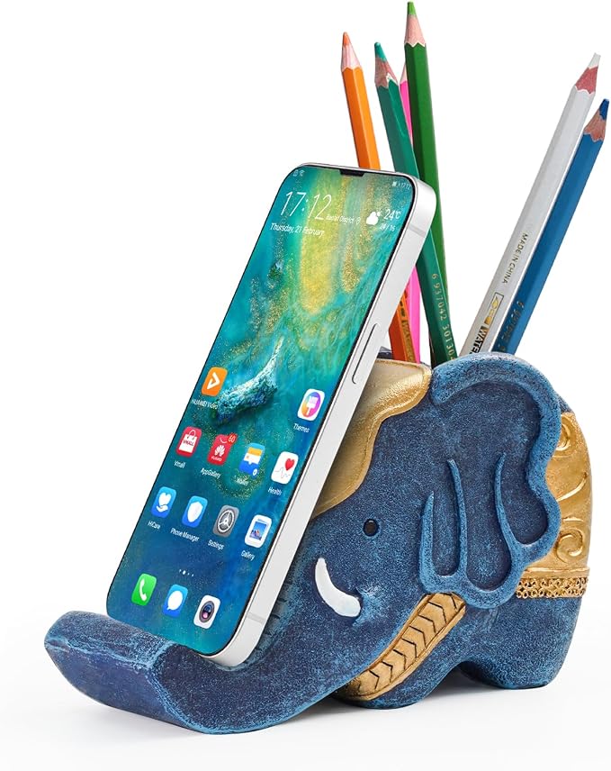 MOKANI Elephant Pencil Holder with Phone Stand, Elephant Gifts for Women | Office Home Desk Organizer Accessories Cute Desk Decor Decorations Thanksgiving Christmas Christmas Gift