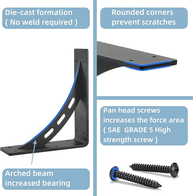 6 inch x 5 inch Heavy Duty Shelf Brackets ,Premium Alloy Metal Mantel Brackets (Set of 2) Fireplace Mantel Brackets - Countertop Support (6'' x 5 '')