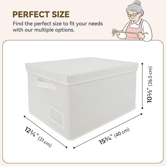GRANNY SAYS Fabric Storage Bins with Lids, Storage Basket for Clothes, Decorative Storage Boxes, Closet Storage and Organizers, Ivory, 3-Pack