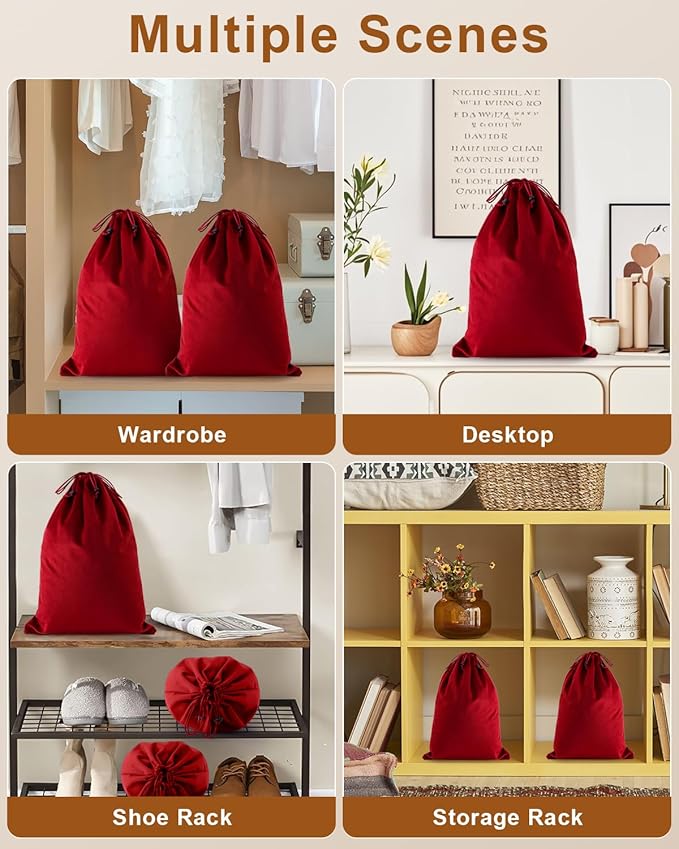 8 Pcs Shoe Bags for Travel, Dust Velvet Bags, Multicolor, 17.3x12.6 Inch | Washable & Reusable Travel Shoe Bags, Dustproof Shoe Bags with Drawstring Closure, Suitable for Travel, Home Storage