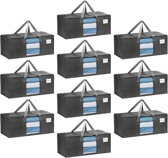VENO 10 Pack Heavy Duty Moving Bags, Packing Bags with Clear Window, Alternative to Moving Boxes, Storage Bins for Clothes, Blankets, Comforters, College Dorm Essentials (Gray, 10 Pack)