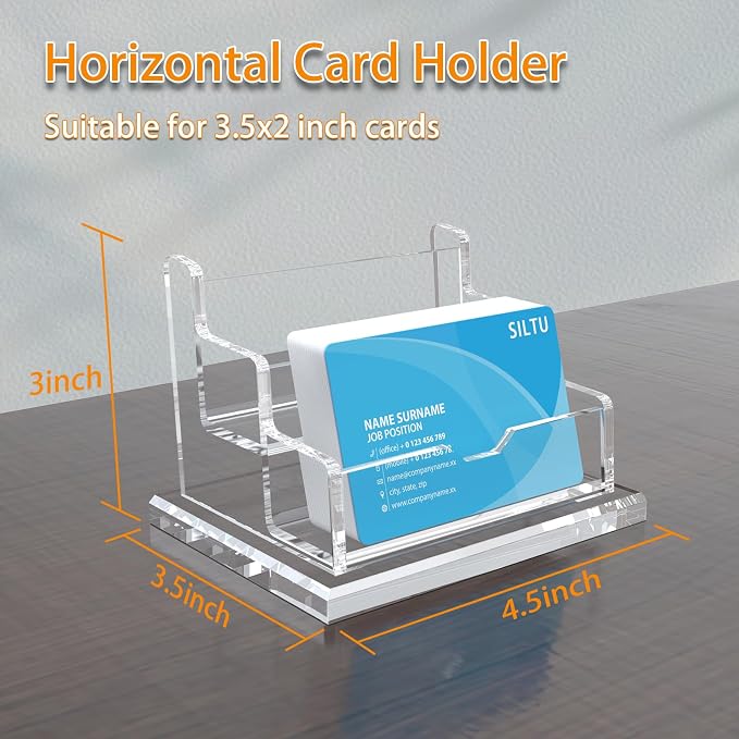 SILUT Business Card Holder for Desk, 2 Tier Acrylic Business Card Holder, Clear Business Card Display, Name Card Display Stand for Office Exhibition - 2 Slot with 100 Cards Capcity
