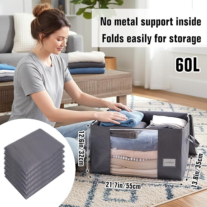 Blanket Storage Bags 6 Pack 60L Clothes Closet Organizer Containers PE