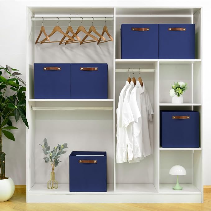 FinishingBo 6-Pack Storage Cubes with Handles & Label Holders Basket, Closet Cube Home Organizer Bins(Blue, 13 x 13 x 13 inch)