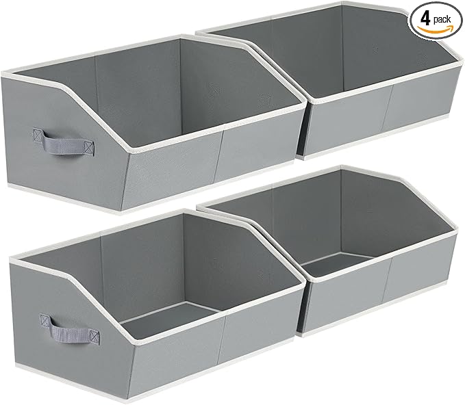 Homsorout Trapezoid Storage Baskets for Shelves - Large Fabric Baskets for Organizing, Foldable Storage Bin with Handles, Cube Storage Organizer Bins for Clothes, Blankets, 4 Pack, Grey