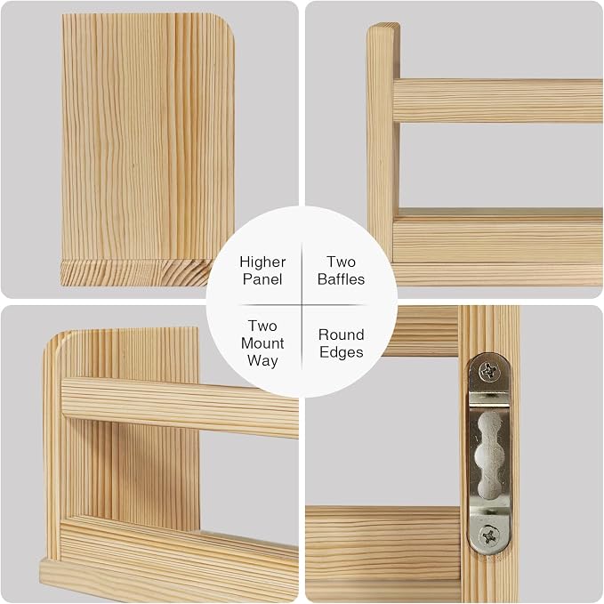 Harwaya Natural Wood Wall Bookshelf for Kids Bedroom Set of 3, 24 Inch Wooden Floating Nursery Book Shelves for Baby Boy Girl Room, Wall Mounted Toddler Book Shelf for Toy Organizers and Storage