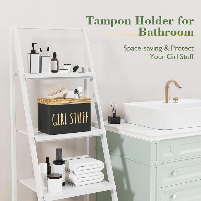 Tampon Holder for Bathroom with Hinged Lid, Feminine Product Organizer, Tampon Storage, Bathroom Period Products, Toilet Organizer, Bathroom Accessories Box for Girl Stuff (Black)