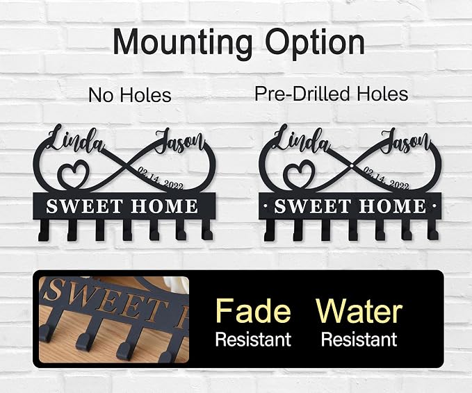 Metal Infinity Key Hooks, Personalized Key Rack for Wall, Key Hanger Decor for Kitchen, Entryway, Hallway, Office, Doorway