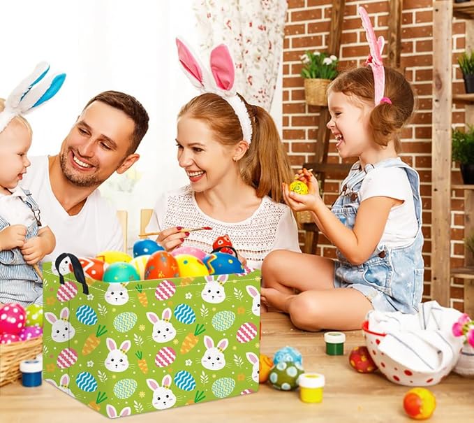 Rectangular Easter Bunny Storage Basket for Kids & Baby - Cute Toy Storage Bin and Organizer - Room Decor