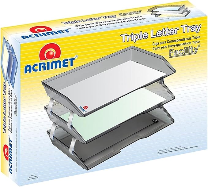 Acrimet 3 Tier Paper Tray Organizer, Stackable Desk File Organizer for Documents, Mail, Letters and Letter Size Paper, Desktop Organizer for Home Office, School and Classroom, Plastic, Crystal Clear