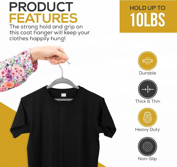 Techzoo Premium Velvet Hangers 50 Pack Ultra Thin Non Slip Adult Felt Space Saving Slim Suit Hanger for Closet Heavy Duty Coat Pants Jackets Dress Hangers 360° Swivel Hook Hold Upto 10 lbs Gray