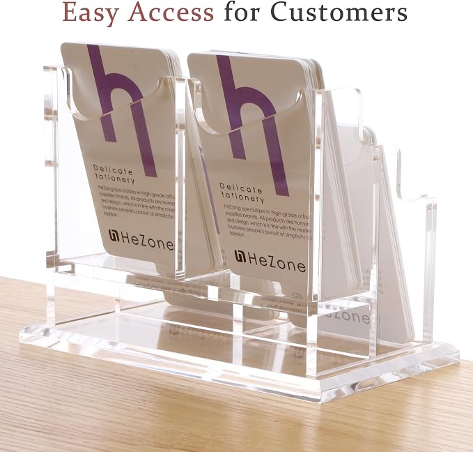 HeZone Business Card Holder Vertical Business Card Display for Desk 4 Slot Acrylic Cards Stand for Women and Men (4 Slot Vertical)