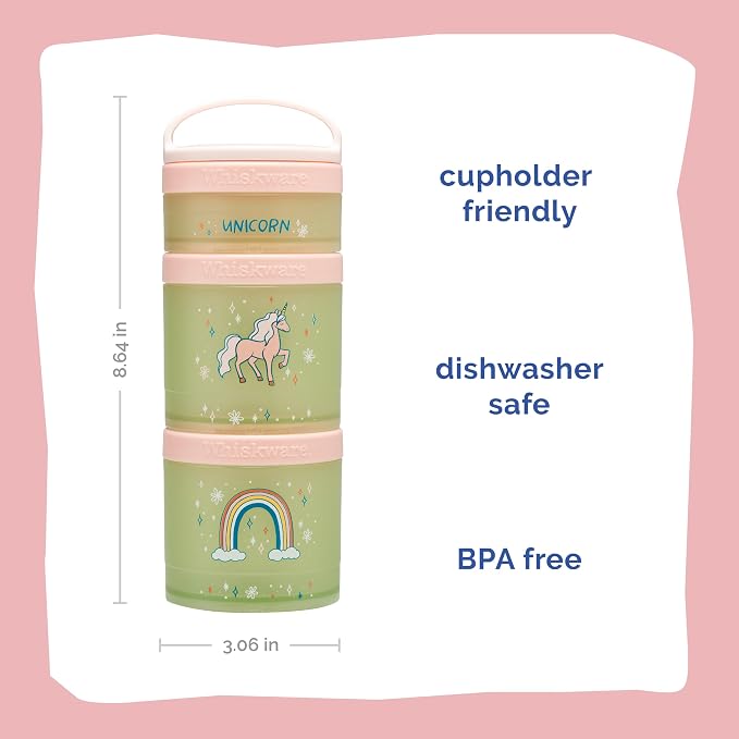 Whiskware Stackable Snack Containers for Kids and Toddlers, 3 Stackable Snack Cups for School or Travel, Unicorn(Pack of 1)