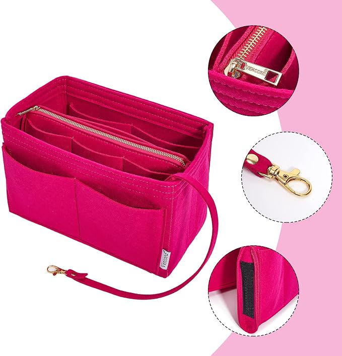 Vercord Felt Organizer Insert For Purse Handbag Tote Bag In Bag Inside Shaper Divider Neo Rose Large