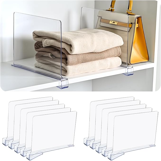 Shelf Dividers，Vertical Purse Organizer for Closet，Thickened and Sturdy Shelf Organizer for Sweater, Shirts, Handbags,8" Tall x 11" (10 Pcs)
