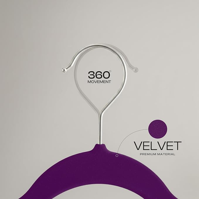 Utopia Home Velvet Hangers, Purple, 20 Pack | Luxury Non-Slip Slim Pant & Coat Hangers, Strong Space-Saving Clothes Hangers with Pants Bar and 360° Swivel Hook