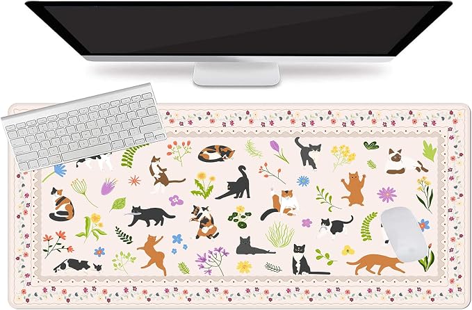 L-SPOUTTO Cute Cat Desk Mat for Keyboard and Mouse,XXL Large Mouse Pad Non-Slip Keyboard Pad Waterproof Desktop Mat for Laptop Computer Work Game Home Office-Cats