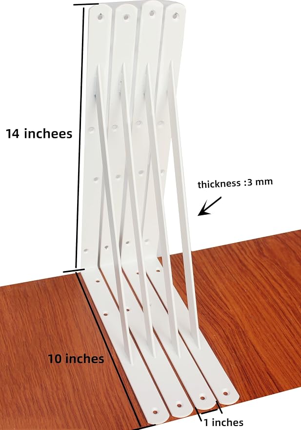8 Pack L14 x H 10" White Heavy Duty Shelf Brackets with Screws Metal Shelf Brackets Shelf Support Angle Brackets for Shelves L Brackets Heavy Duty Floating Shelf