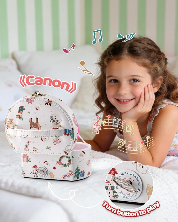 VLANDO 2Pcs Gifts for Girl, Musical Jewelry Box for Girls, Small Kid Music Box with Ballerina for Party Bedroom Decor, Gifts for Girls Kids - Christmas White