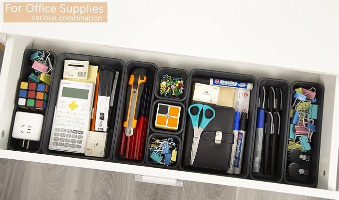 Kutesna 15 PCS Interlocking Desk Drawer Organizer Separator for Office,Bathroom,Kitchen,Makeup（Black）