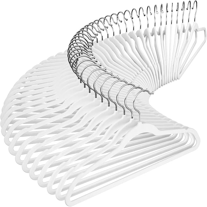 Velvet Clothes Hangers 50 Pack,Non-Slip Slim White Suit Hanger Space Saving Luxury Velvet Hangers for Wardrobe, Student Dorms, Home Organization