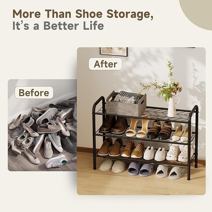 Shoe Rack,Long Shoe Organizer for Closet,Wide Shoe Storage for Entryway, 3 Tier Sturdy Metal Free Standing Shoe Shelf