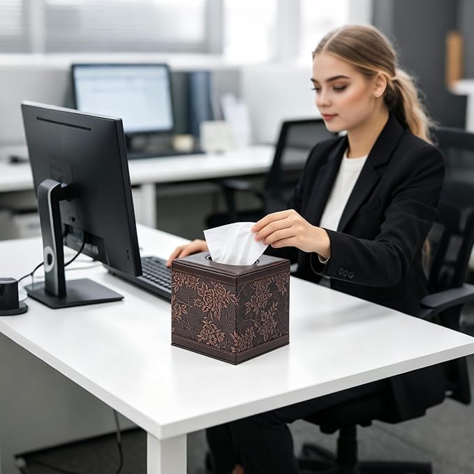 Tissue Box Cover Square,Modern Leather Tissue Box Holder for Napkin Facial Paper Organizer Bottom with Magnet Reinforcement for Home/Hotel/Restaurant/Office/car/Living Room(Retro)
