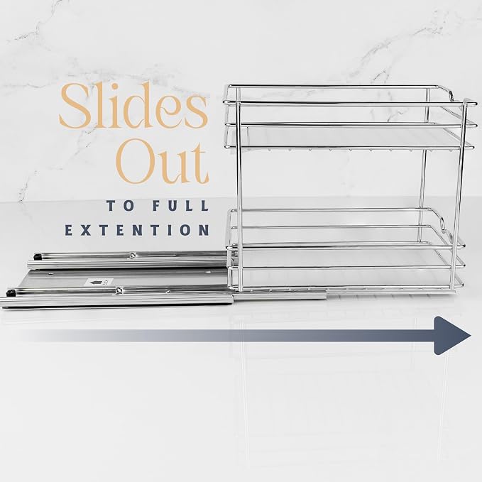 Pull Out Cabinet Organizer for Spices, Cans 6-1/2"W x 10-3/8"D x 8-7/8"H | Heavy Duty with Lifetime Limited Warranty, Pull Out Spice Rack, Cabinet Pull Out Shelf for Cans, Dishes, Etc, Easy to Reach