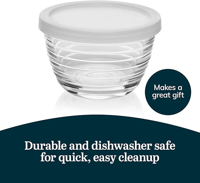 Libbey Small Glass Prep Bowls with Lids, Set of 8, 6.25 oz Small Bowls- Ideal for Leftovers, Meal Prep & Dips, Durable & Dishwasher Safe