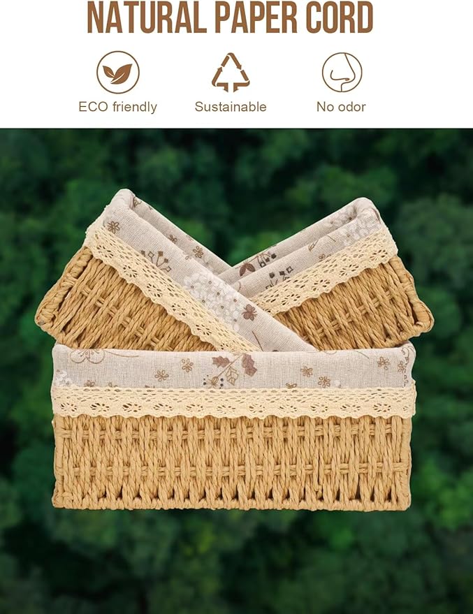 Amaredom Floral Wicker Baskets, Handwoven Multi-size 3-Pack Storage Baskets Set, Perfect For Home Organizing, Storage and Décor - Beige