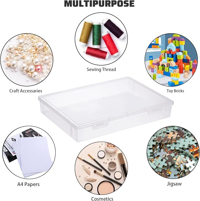 BTSKY Clear Plastic Storage Box with Flap Lid, Multipurpose Craft Organizers and Storage Box Art Supply Storage Organizer Plastic Sewing Box for Pencils Markers Notebooks A4 Files, 2 Pack Large
