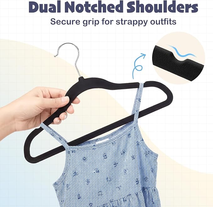 HOUSE DAY 11 Inch Velvet Baby Hangers 50 Pack Black, Premium Kids Hangers for Children/Infant/Toddler Clothes, Durable Non Slip Small Baby Felt Hanger for Closet, Ideal for Everyday Use