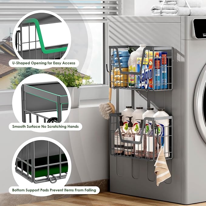 Grey Magnetic Shelf for Fridge, 2 Set Potato and Onion Storage Bins, Magnetic Fruit Basket for Fridge Pantry Organizers & Storage, Magnetic Spice Rack for Refrigerator Kitchen Counter Cabinet