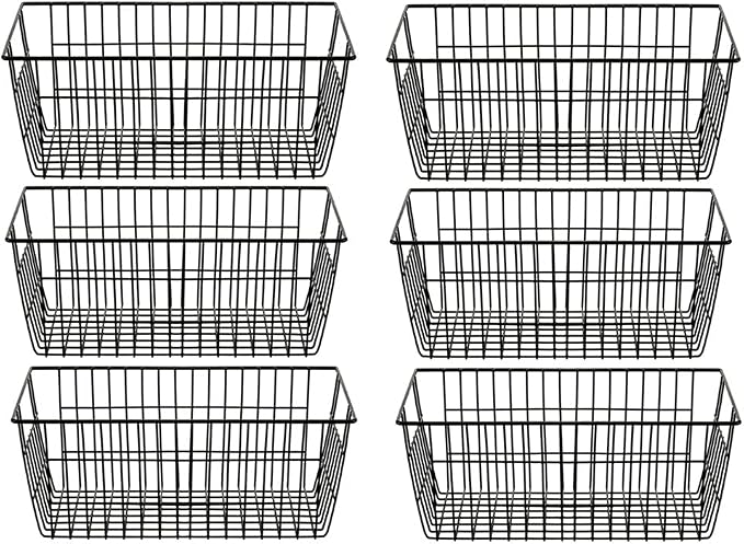 SANNO Wire Storage Baskets Freezer Baskets Farmhouse Organizer Storage Bins Large Organizer Bins for Storage, Office, Bathroom, Pantry Organization Storage Bins Rack with Handles 6 Pack
