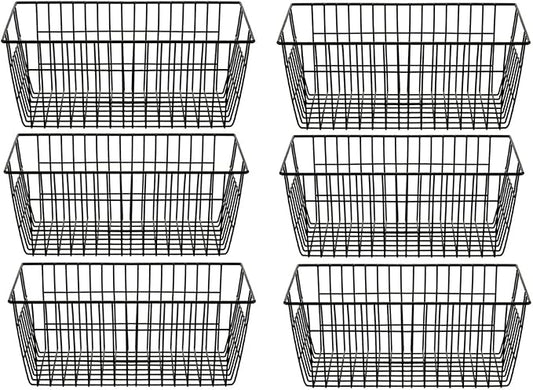 SANNO Wire Storage Baskets Freezer Baskets Farmhouse Organizer Storage Bins Large Organizer Bins for Storage, Office, Bathroom, Pantry Organization Storage Bins Rack with Handles 6 Pack
