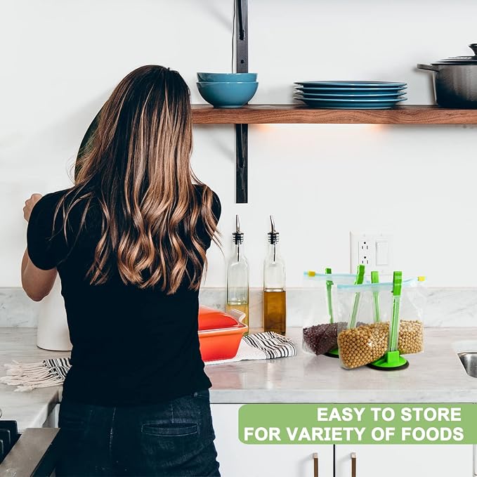 12 Pack Baggy Rack Stand Adjustable Freezer Bag Holder Stand Ziplock Bag Holder for Filling With No Food Spills or Kitchen Mess (Green)