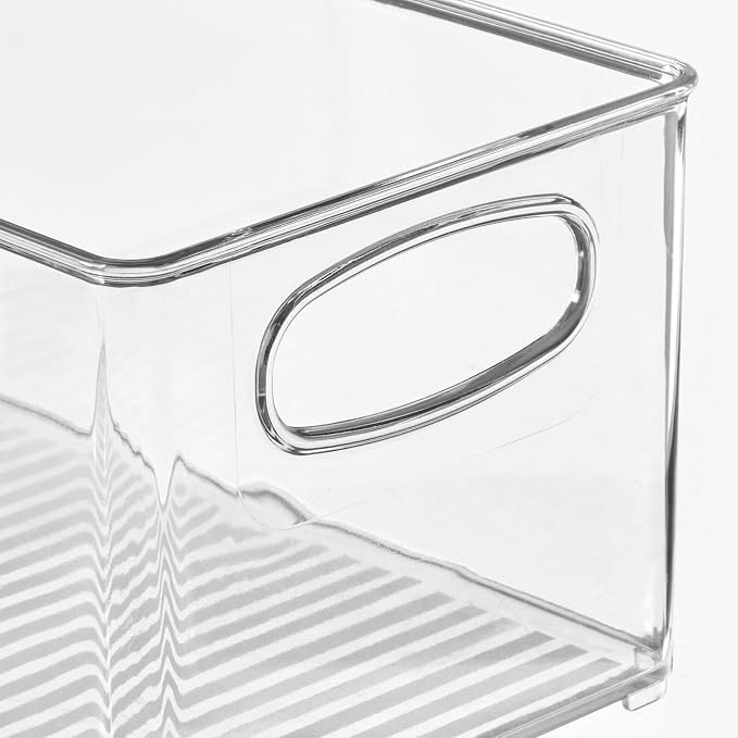 mDesign Plastic Kitchen Organizer - Storage Holder Bin with Handles for Pantry, Cupboard, Cabinet, Fridge/Freezer, Shelves, Counter - Holds Canned Food, Snacks - Ligne Collection - 4 Pack - Clear