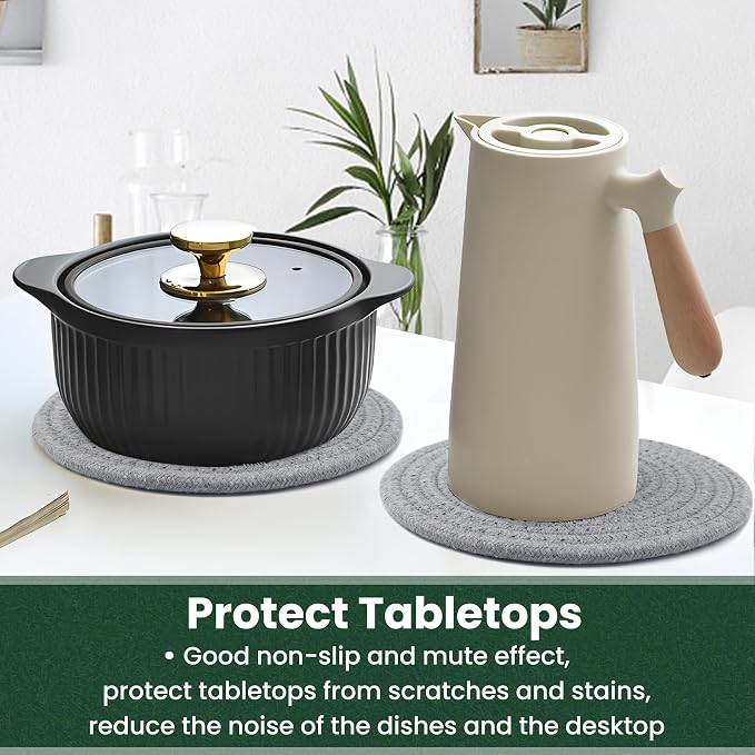 10 Inch Trivets for Hot Dishes, Hot Pots and Pans, 5 Pcs | Comes with Storage Basket, Extra Large Thick Heat Resistant, Large Coaster, Hot Pads, Pot Holders for Countertop