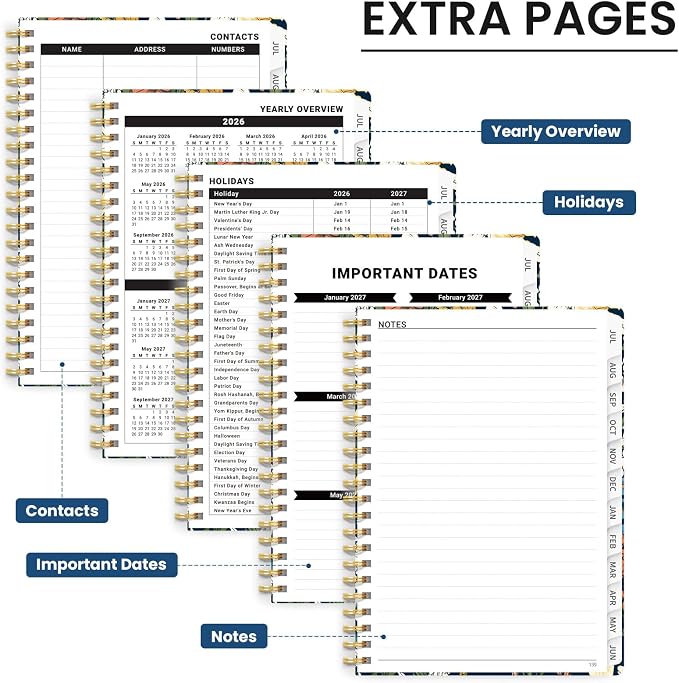 Planner 2026-2027, Hardcover Monthly and Weekly Academic Planner July 2026 - June 2027, Teacher and Student Calendar Agenda Book with Tabs, A5 (6.3" x 8.5"), Ideal for School and Office, Botanical Tapestry