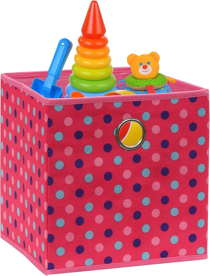 Simple Houseware 10-Inch Collapsible Fabric Cube Storage Bin with Handles, Printed Design, 6 Pack, Pink