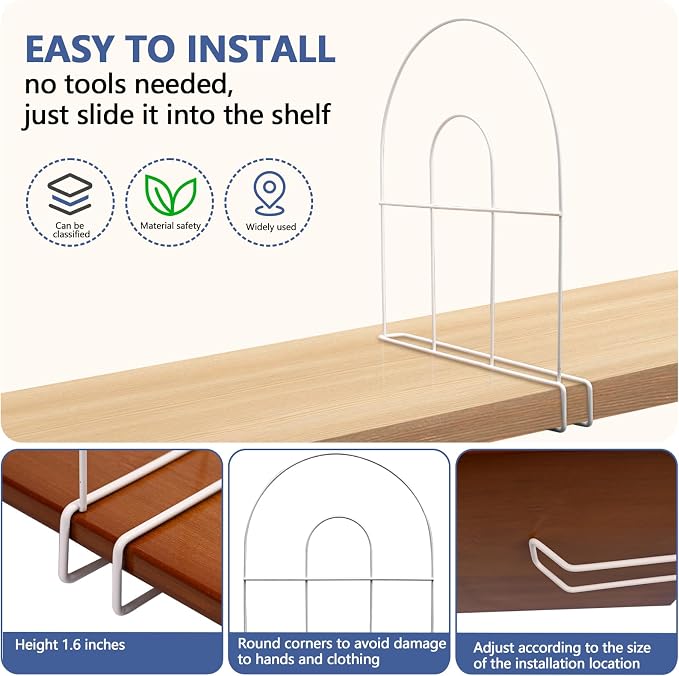12-Pack 12" Tall Shelf Dividers - Closet Shelf Organizer - Easy to Install - No Tool - White PE Coating Steel
