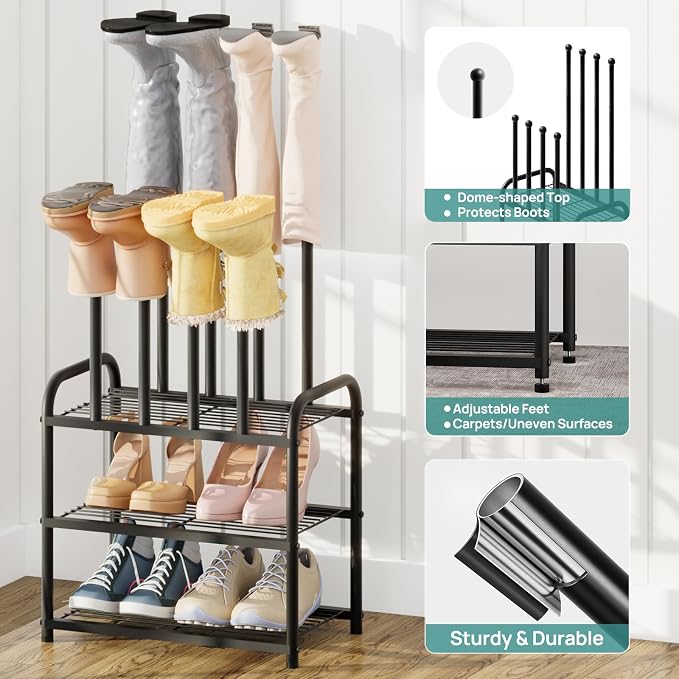 viewcare Black Boot Rack, Small Boot Rack Organizer, Tall Boots with Shoe Rack for Closet, Shoe Shelf Storage Organizer for Entryway Small Space