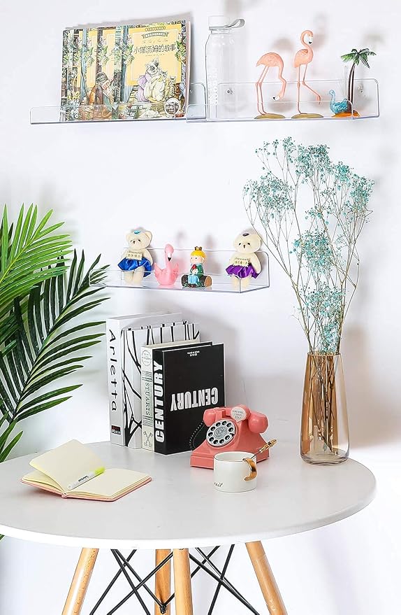 Sooyee 6 Pack Acrylic Floating Wall Shelves, 15 Inch | Funko Pop Display Shelf, Invisible Kids Book Shelf, Picture Ledge Shelf Decor, Clear Plastic