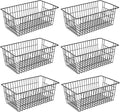 Redrubbit Wire Storage Baskets, Large Farmhouse Metal Freezer Basket Storage Organizer Bins with Handles for Kitchen Cabinets, Pantry, Closets, Bedrooms, Bathrooms, Set of 6, Black